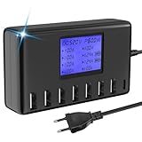 USB Ladegerät, 60W 8 Ports USB Ladestation 12A USB C Ladegerät Mehrfach mit LCD Display für mehrere Geräte, USB Mehrfach Ladegerät für iPhone Android Samsung Huawei iPad Tablet Kindle