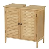 EUGAD Waschbeckenunterschrank, Badezimmer Unterschrank, aus natürlichem Material, Waschtischunterschrank, Badezimmerschrank mit 2 Lamellentüren 1 Verstellbarer Ablage, 60x60x30 cm
