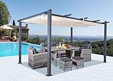 Jet-line® | Pavillon Luxor | Pergola Überdachung | Sonnenschutz | Terrassenüberdachung | Garten | anthrazit-beige | UV Schutz | 4 x 3 m | Aluminium | Massive Stützen 10x10 cm | Notüberlauf