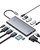 【Chip-Optimiert】Baseus USB C Docking Station 3 Monitore, 13-in-1 USB C Hub mit 2 HDMI 4K@60Hz, DisplayPort 4K@60Hz, VGA, USB 3.1 10 Gbps, PD 100W und Ethernet für Dell/HP/Lenovo/Surface Laptop