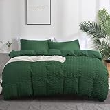 Boqingzhu Seersucker Bettwäsche 135x200cm Grün Dunkelgrün Sommer Atmungsaktiv Kühlende Wende Bettwäsche Set Bettbezug 135x200cm und Kissenbezug 80x80cm mit Reißverschluss