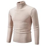 Herren Pullover mit hohem Halsausschnitt, gestrickt, warm, lässig, Herrenbekleidung, Strickpullover, 01-beige, XL
