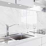 danario Küchenrückwand selbstklebend - Glasoptik - Spritzschutz Küche - versteifte PET Folie - 1,3 mm - Marmor weiß - 60cm x 280cm