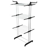KADAX Vertikaler Wäscheständer mit 6 faltbaren Flügeln und 3 Ebenen, Wäschetrockner mit Rollen, Platzsparender Turmwäschetrockner, Flügelwäschetrockner (128 x 63,5 x 175 cm)
