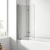 EMKE Duschwand für Badewanne 100x140 cm, Badewannenaufsatz 2-teilig Faltbar Badewanne Duschwand, Duschtrennwand für Badewanne Badewannenfaltwand 6 mm Sicherheitsglas Duschabtrennung Badewanne