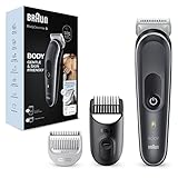 Braun Bodygroomer 5, Körperpflege- und Haarentfernung für Herren, mit SkinShield-Technologie, Sensitiv-Kammaufsatz, lebenslang scharfe Metallklinge, Geschenk Mann, BG5350, grau/weiß