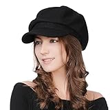 Comhats Damen Ballonmütze warme Schirmmütze Wintermütze Wolle Barett Maler Mütze mit Visor Newsboy Cap 67145_Schwarz M