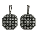 Baluue 2 Stück Takoyaki Pfannen aus Gusseisen mit 12 Mulden Antihaftbeschichtet Hitzebeständig Schneckenbackplatte für Fleischbällchen Küchenhelfer für Backofen und Kühlschrank