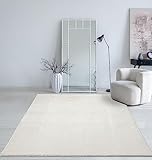 Mia´s Teppiche Taos kuscheliger Kurzflor Teppich, Anti-Rutsch Unterseite, Waschbar bis 30 Grad, Super Soft, Felloptik, Creme, 60 x 110 cm