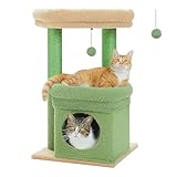 PAWZ Road Kleiner Katzenbaum, mehrstöckiger Katzenturm mit Sisal-überzogenem Kratzbaum, gemütlicher Katzenwohnung und großer Katzensitzstange für Hauskatzen, Grün