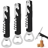 3 Stk Korkenziehen Weinöffner Profi Kellnermesser 3 IN 1 Screwpull Korkenzieher Edelstahl Flaschenöffner Kellner Messer mit Folienschneider Doppelhebel öffner für Barkeeper,Sommeliers,Hausgebrauch