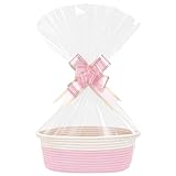Geschenkkorb Leer 1er-Set Aus Baumwolle, Geflochtener Aufbewahrungskorb Mit & Bändern, Präsentkorb Für Hochzeit, Geburtstag, Weihnachten, Babyparty (Rosa)