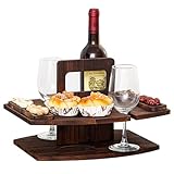 Tragbarer Picknicktisch, Picknicktisch aus Holz, abnehmbarer Weintisch mit 2 Glashaltern und Snacktablett, Weinpicknicktisch mit Griff für Party, Picknick, Camping, Strandstil, 2 Weintabletts, Weintis