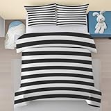 Weiß Gestreift Baby Bettwäsche Set 100x135 - Schwarz Streifen Muster Kinderbettwäsche 2 Teilig - Geometrische Modern Mikrofaser Bettbezug, 1 Kissenbezug 40x60 mit Reißverschluss A8
