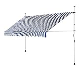 DeTeX Klemmmarkise 300 cm breit Höhenverstellbar Handkurbel UV-beständig Ohne Bohren Wasserabweisend Balkonmarkise Markise Balkon Terrasse Blau Weiß
