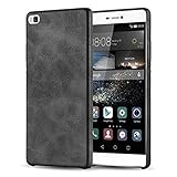 Cadorabo Hülle kompatibel mit Huawei P8 Schutzhülle TPU Silikon Case Kunst Leder Design Anti Rutsch Slim Kratzfest Stabiles Hardcase mit Rundumschutz Case Hülle für Huawei P8 in Schwarz