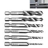Kombi-Bohrer Set, 6-teiliges Gewindebohrer Set M3 M4 M5 M6 M8 M10 – HSS Cobalt Bohrer Set mit Anti-Rost-Beschichtung, Sechskant Kombigewindebohrer für Metall Holz Kunststoff