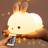 Nachtlicht Kinder Nachtlicht Baby,16 Farben+Dimmbar+Fernsteuerung+USB Aufladbar Nachttischlampe Kinder,Kawaii Deko Hase Nachtlampe Kawaii Kinderzimmer Deko Mädchen Stilllicht,Has Baby Geschenk Mädchen