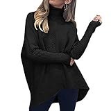 DINESA Damen Oversize Rollkragenpullover Langarm Sweater Unregelmäßiger Saum Casual Pullover Strickpullover Tops Grün Größe L, Schwarz , M