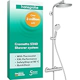 hansgrohe Crometta S - Duschsystem mit Thermostat, Regendusche (240 mm) mit Armatur, Handbrause (2 Strahlarten), Schlauch, Brausestange und Kopfbrause (1 Strahlart), Chrom, 27267000