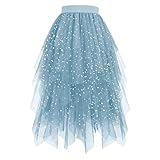 Tüllrock Damen Lang Puffy Tütü Rock 50Er Ballett Unterrock Unregelmäßiger A-Linie Tüll Röcke Elastische Hohe Taille Ballettrock Petticoat Tanzkleid Halloween Karneval Kostüm