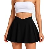 Tennisrock Damen, Crossover Faltenrock mit Hoher Taille, Rock mit Hose Drunter, Athletischer Hosenrock mit Taschen, Sportrock für Golf, Radfahren, Fitness (Schwarz, M)