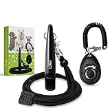 Loilux - Hundepfeife 80 mm mit Klicker Hund & 21 Zoll Pfeifenband - Einstellbare genormte Hochfrequenz - Hundepfeife Rütter Rückruf zur Erziehungshilfe von Hunden, Katzen, Vögeln (Schwarz)