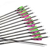 12 Stück 23-Zoll 600-Spine Pfeil Abnehmbare Pfeilspitzen Übungspfeil Jagdpfeil Truthahnfedern Pfeilfedern Carbonpfeile Bogenpfeile für Langbogen Recurvebogen Compoundbogen Bogenschießen Violett A6