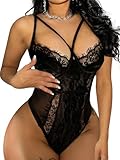 Buitifo Damen Sexy Body Dessous Ein Stück Babydoll V-Ausschnitt Teddy Schritt einrasten(Black,XL)