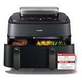 Philips Steam Airfryer 5000 Series Dual Basket - Airfryer & Dampfgarer in einem Gerät, 9L, RapidAir Plus Technologie, 19 Kochfunktionen, 90% weniger Fett, 2 Körbe, Dampfreinigung (NA550/00)