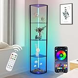 5 Stufige RGB Eckregal Stehend, LED Stehlampe Wohnzimmer 160cm, Stehlampe mit Regal aus Holz Über App & Fernbedienung, 6 Farbtemperaturen 2700-6500K, Eckvitrine Standleuchte Wohnzimmer Schlafzimmer