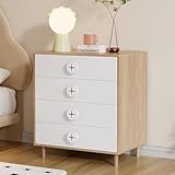 Doyisy Nachtschränkchen, Kommode, Schlafzimmerkommode & Kinderaufbewahrungsschrank, mit 4 Schubladen, Aufbewahrungsschrank mit Stützen, Lackierte Platten + Spanplatte, Weiß, 80x54x90cm