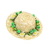 UPKOCH Woven Strohhut für Kleine Hunde Grün Daisy Sommer Hawaii Stil Haustier Kopfbedeckung Angenehm und Bequem für Aufnahmen Partys Tägliches Tragen und Karneval
