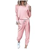 Modischer Damen-Pullover mit Rundhalsausschnitt, lange Ärmel, lockere Hose, Sweatsuits, florale Hose, Anzüge für Damen, rose, 3XL