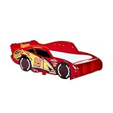 Disney Cars Lightning McQueen Kleinkinderbett: stabile Konstruktion, geschützte Seiten, Holzlatten, hellrot, passend für 140 cm x 70 cm Matratze (Matratze Nicht im Lieferumfang enthalten)