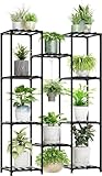 Bamworld Pflanzenregal Outdoor Indoor Blumenständer Hoch Pflanzentreppe Blumenständer für Draußen Pflanzenständer Terrasse Balkon Gartendekor (schwarz)