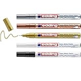 edding 780 Glanzlackmarker - schwarz weiß gold silber kupfer (metallic) - 5er Set Lackmarker - extra-feine Spitze 0,8mm - Lackstift für Glas, Stein, Holz, Kunststoff und Papier - wasserfest, sehr dünn