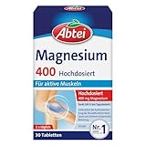 Abtei Magnesium 400 - hochdosiertes Magnesium für aktive Muskeln - bei Sport und körperlicher Belastung - Deckt 100% des Tagesbedarfs - Vegan, glutenfrei, laktosefrei - 1 x 30 Tabletten