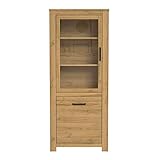 FORTE Havanna Vitrine mit 1 Tür und 1 Glastür, Holzwerkstoff, Alteiche, 77 x 185,3 x 42,2 cm