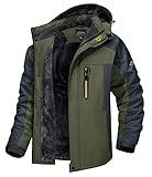 MAGCOMSEN Snowboardjacke Herren Winter Fleecejacke Wasserdicht Atmungsaktiv Outdoorjacke Skijacke Herren Winddicht Übergangsjacke mit Abnehmbarer Kapuze Armeegrün L