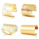 Wodasi 4 Stück Armband Damen Manschette Armreif Set Breit Verstellbare Oberarmreif Damen Gold Armband Oberarm Schmuck, Manschette Armreif Set für Frauen öffnen Breite Draht Armbänder