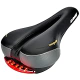 DAWAY C66 Bequemer Fahrrad Sattel - MTB Rennrad Fahrradsattel Schwarz für Herren Damen Kinder, PVC Leder, mit Rücklicht, Passt Mountainbike, Meisten Fahrräder, Wasserdicht, Weich
