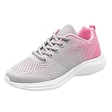 Generisch Laufschuhe Tennisschuhe Damen Arch Fit Sneaker Damen Sportschuhe Modische Muster Color Blocking Mesh Atmungsaktive Schnürschuhe Flache Bequeme Laufschuhe Orthopädische Schuhe (Pink,39)
