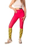 Cosplaya Leggings mit hoher Taille, rosa mit seltsamem Schlangen-Druck, für Damen, Halloween-Kostüm, Cosplay, Stiefel, Kleid für Damen, Rosa mit gelber Schlangenhaut, M