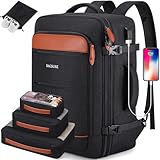 Roadcheer 42L Business Rucksack Herren, Wasserdichter Laptop Reiserucksack mit 4-teiligem Set, Atmungsaktives Material, Reiserucksack für Flugzeug, Doppelgriffe sind Bequemer (Schwarzbraun)