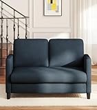 Domusensus 2 Sitzer Sofa, 2 Sitzer Kleinsofa, Ganz aus Holz-Couch, Teddy Fleece Zweisitzer-Kleinsofa, Werkzeugfrei 2er Sofa, 2-Sitzer-Sofa, für Wohnzimmer, Schlafzimmer, Büro, Jugendzimmer, Blau-grau