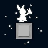 Lichtschaltertattoo Lichtschalteraufkleber Lichtschaltersticker Wandtattoo Wandbild Hase mit Schmetterlingen und Punkten fluoreszierend M1884