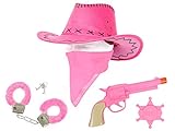 Alsino Fesches Cowgirl Outfit für Fasching (kv-29a) - gnadenlos Pink - mit Handschellen Revolver Halfter Stern & Bandana