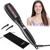 VIWAVE Glättbürste, Ionen Haarglätter Bürste, 25s Schneller Keramikerwärmung, 4 Temp. (140–200℃), Anti-Verbrühung & verhindert Ziepen, Dualspannung, Glätteisen für Zuhause & Salon