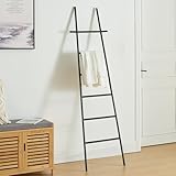 [en.casa] Handtuchleiter Øyer Kleiderleiter mit 6 Sprossen Dekoleiter Handtuchhalter Handtuchständer freistehend 170x45x2 cm Stahl Schwarz